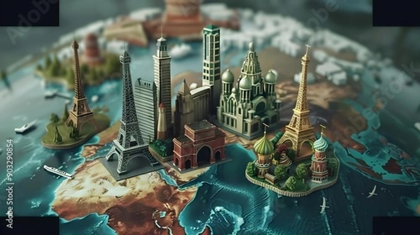 Obraz Famous landmarks of the world grouped together