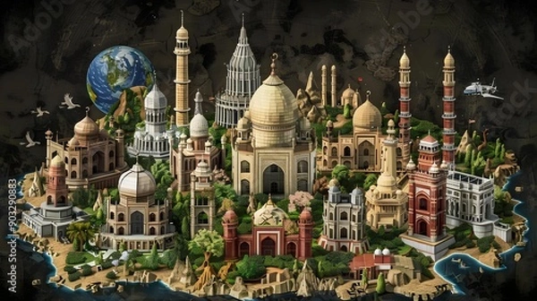 Obraz Famous landmarks of the world grouped together