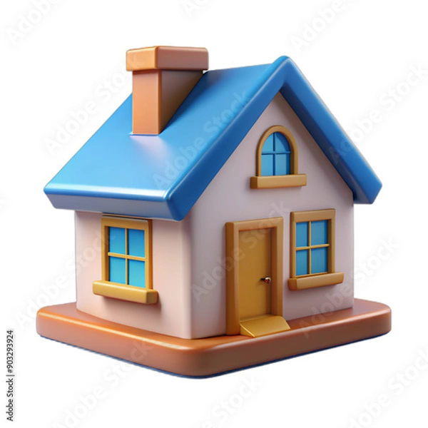 Fototapeta 3d house icon, building, 3d, architecture, estate, roof, construction, real, icon, property, door, residential, model, illustration, housing