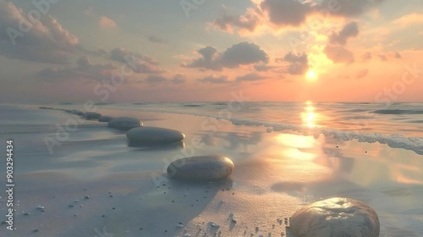 Obraz Zen stones on calm beach at sunset