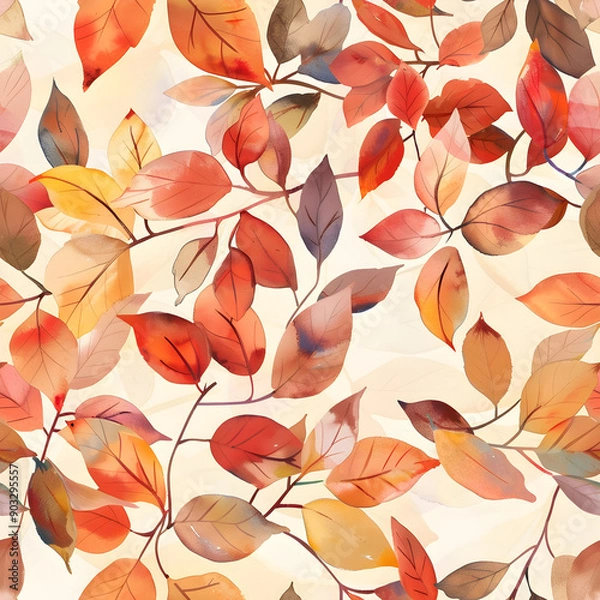Fototapeta Watercolor Warm Earth Tone Leaves Seamless Wallpaper - Image 2 of 4 - 16.8MP - Created by AI