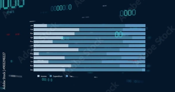 Fototapeta Image of financial data processing over grid on dark background
