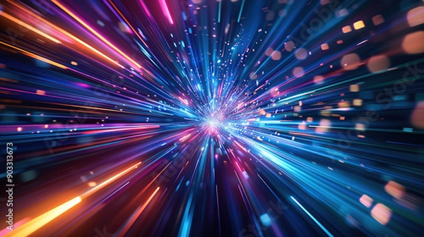 Fototapeta Abstract light speed background with colorful lights