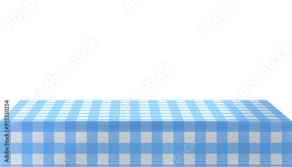 Fototapeta illustration of a Checkered table cloth on a table on a transparent background, gingham tablecloth, tabletop,  picnic cloth, countertop, counter, kitchen counter, dining table, plaid cloth, isolated