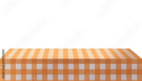 Fototapeta illustration of a Checkered table cloth on a table on a transparent background, gingham tablecloth, tabletop,  picnic cloth, countertop, counter, kitchen counter, dining table, plaid cloth, isolated