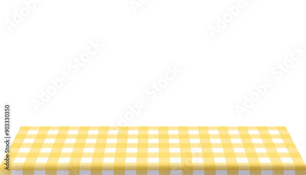 Fototapeta illustration of a Checkered table cloth on a table on a transparent background, gingham tablecloth, tabletop,  picnic cloth, countertop, counter, kitchen counter, dining table, plaid cloth, isolated