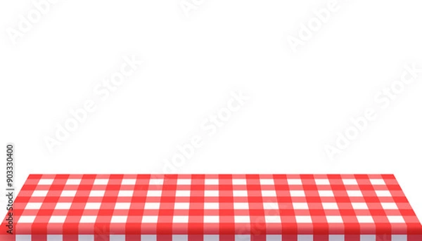 Fototapeta illustration of a Checkered table cloth on a table on a transparent background, gingham tablecloth, tabletop,  picnic cloth, countertop, counter, kitchen counter, dining table, plaid cloth, isolated