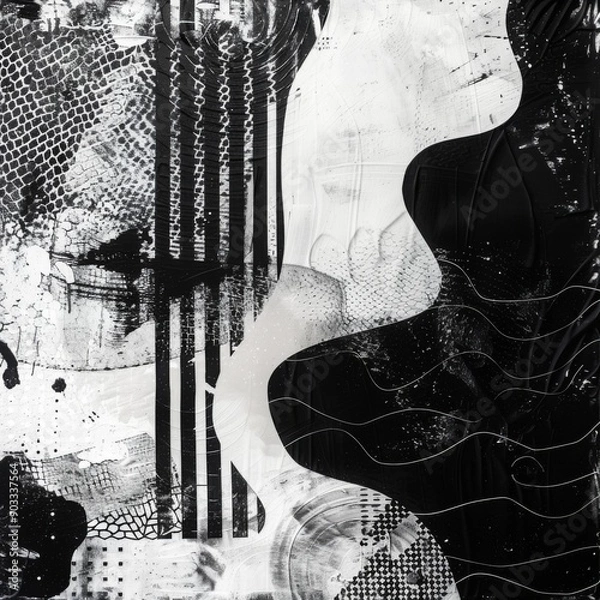Fototapeta Monochrome abstract design with black and white patterns and textures