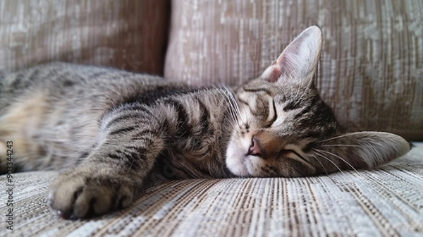Fototapeta a beautiful cat was lying on the sofa, very calm and almost asleep