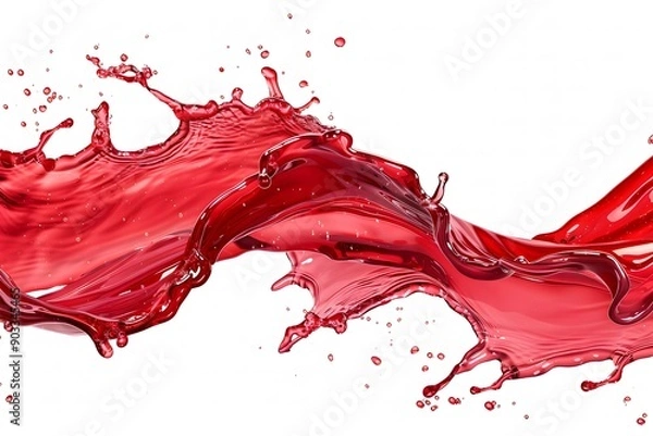 Fototapeta Red liquid splashing in the air on a white background.

