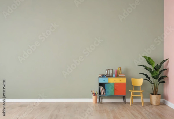 Fototapeta Concept art with copy space colorful house interior furniture with copy space, simple background