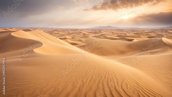 Fototapeta A landscape where sand dunes appear to be flowing like liquid, creating a surreal desert scene.