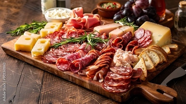 Obraz Antipasto platter with ham, salami, cheese and olives
