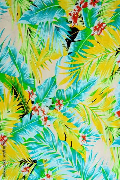 Fototapeta texture fabric Vintage Hawaiian flowers and leaves for backgroun