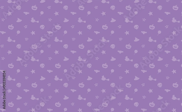 Fototapeta 紫色の背景にシンプルなハロウィンシルエットが並ぶシームレスパターン・模様・柄の素材
