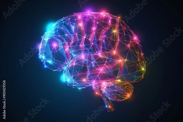 Fototapeta Digital brain with neural connections on a dark background symbolizing intelligence and AI.