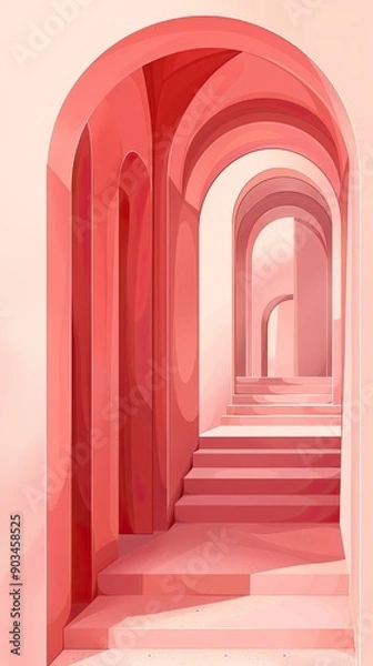 Fototapeta abstract art an archway leads to another world. Simple shapes create a 3D effect with flat illustration and flat colors