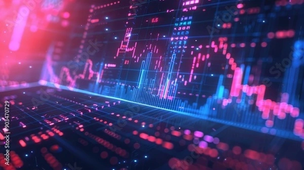 Fototapeta Digital financial analysis interface with neon highlights
