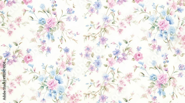 Fototapeta a beautiful vintage pastel floral pattern on white background,  patterns, background, wallpaper.
