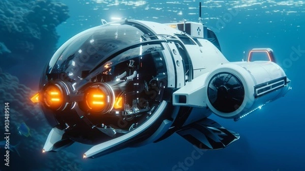 Fototapeta Underwater exploration vehicle for ocean discovery and marine innovation.