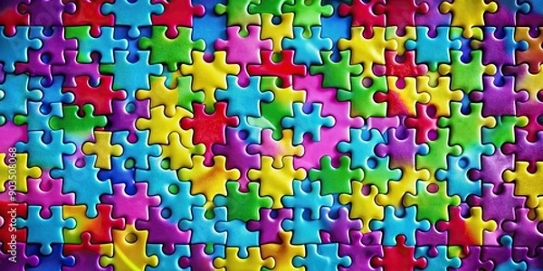 Fototapeta Vibrant puzzle pieces arranged in shape of heart symbolizing love, unity, creativity, love, unity, creativity