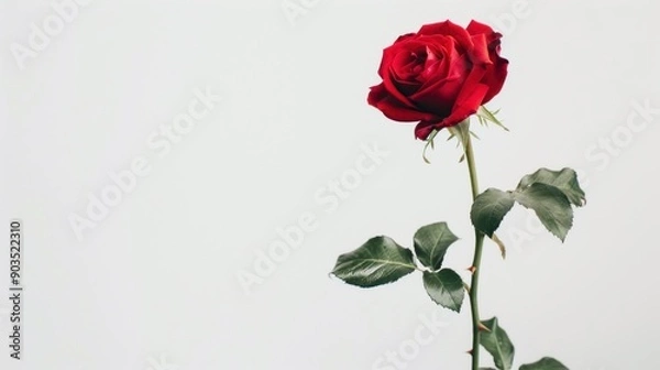 Fototapeta Single Red Rose on a White Background