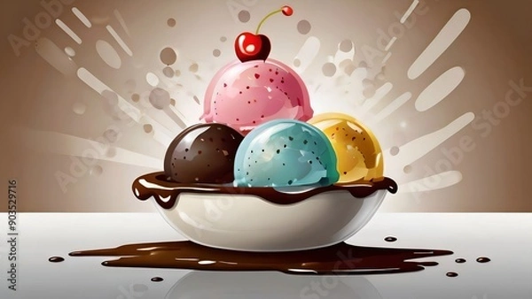 Obraz Rainbow ice cream in the bowl