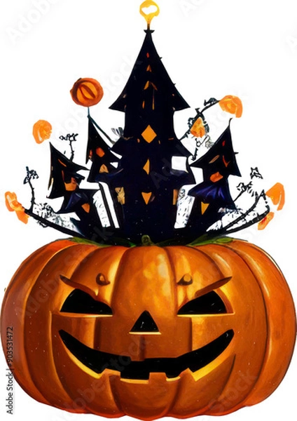 Fototapeta pumkin with the town 