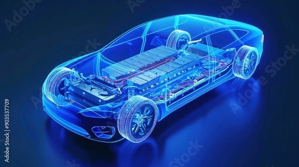 Obraz Transparent Blue Wireframe of a Modern Electric Car
