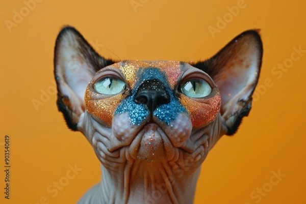 Fototapeta Close-up of a Sphynx Cat with Glitter Makeup
