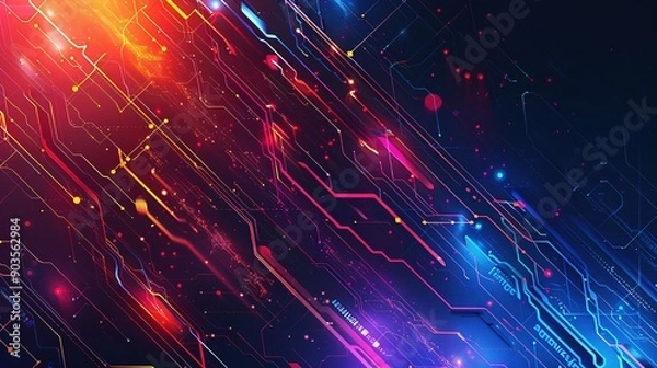 Fototapeta Abstract Digital Network with Glowing Lines and Points