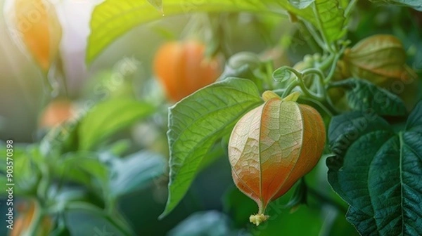 Obraz Close Examination of Physalis Plant Part Symbolizing Growth with Freshness