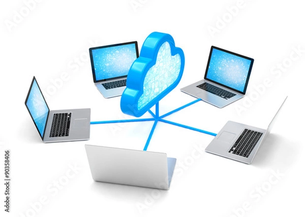 Fototapeta 3d cloud symbol and laptops