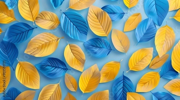 Fototapeta Yellow and blue of leaves design background