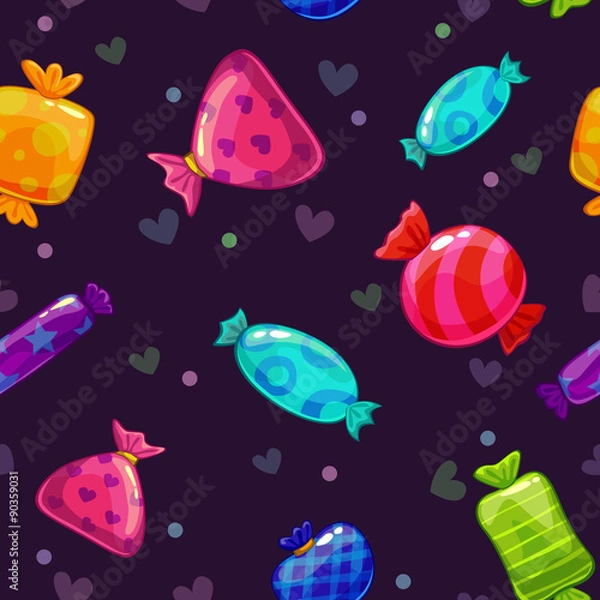 Fototapeta Seamless pattern with bright cartoon candies