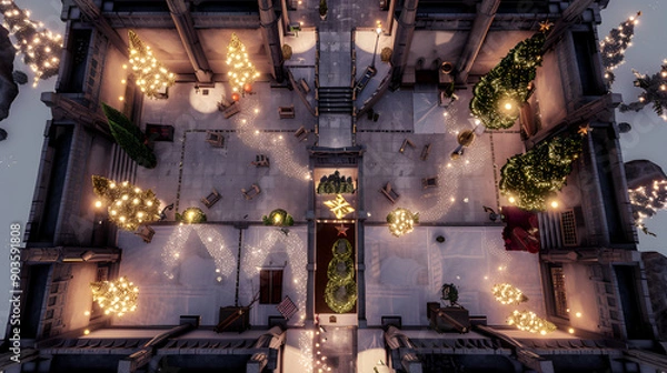 Fototapeta Christmas Battle Map - DnD, RPG Map for Dungeons and Dragons, Game Background, Top View, Winter