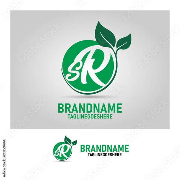 Obraz SR logo with a Natural concept.SR letter logo design with leaves, green color for company logo, business, web design, etc. transparent background