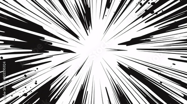 Fototapeta Dynamic motion graphic elements with manga-style speed lines and explosive bursts on a white background.