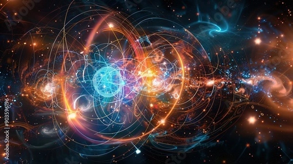 Fototapeta Abstract cosmic sphere with glowing lines and particles