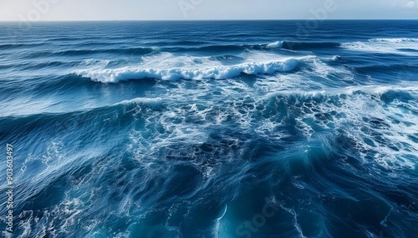 Obraz 海面の荒い波　深い青　海の波