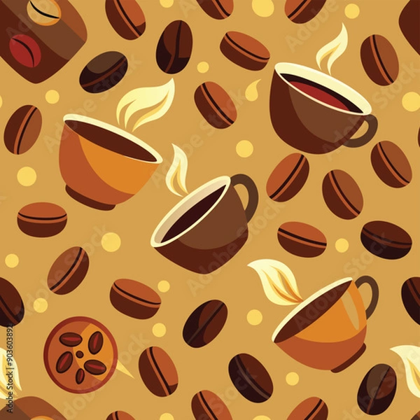 Obraz Coffee Bean With Cup Seamless Design Adobe Illustrator Artwork