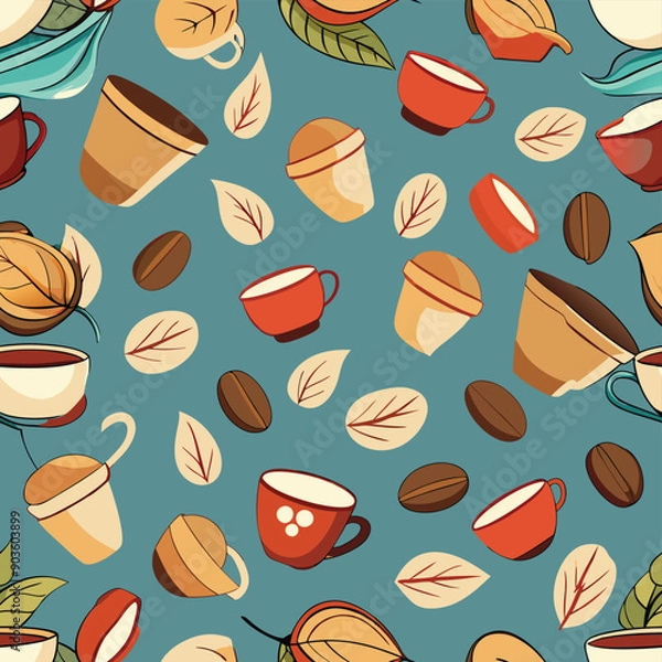 Obraz Coffee Bean With Cup Seamless Design Adobe Illustrator Artwork