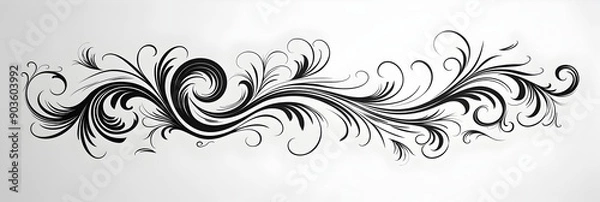 Fototapeta Decorative Curly Horizontal Scroll in Black with Small Swirls Minimalistic Design