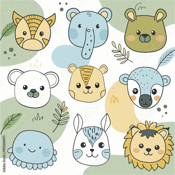 Obraz cute cartoon animals seamless pattern  Adobe Illustrator Artwork