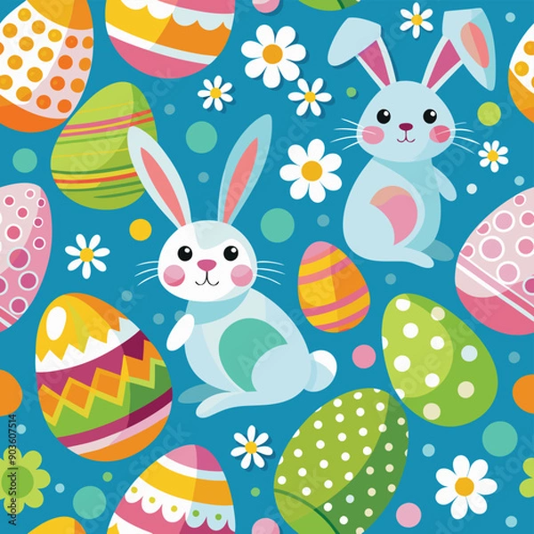 Fototapeta easter eggs and bunnies seamless pattern Adobe Illustrator Artwork