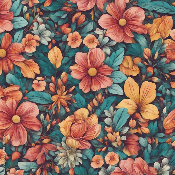 Fototapeta seamless floral pattern background, fabric texture, 