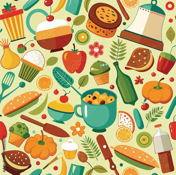 Obraz food and kitchen utensils seamless pattern Adobe Illustrator Artwork