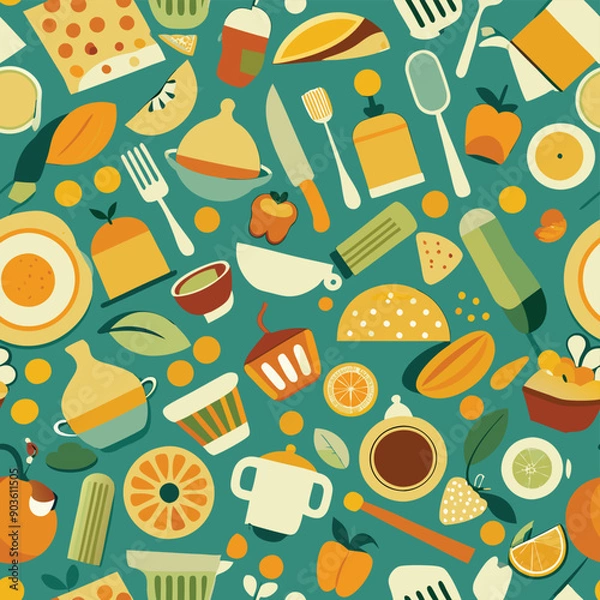 Obraz food and kitchen utensils seamless pattern Adobe Illustrator Artwork