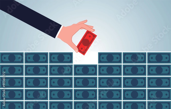 Fototapeta  Business Financial Solutions, Solving Economic Problems, Help Complete the Wall of Money Puzzle with Money in Hand