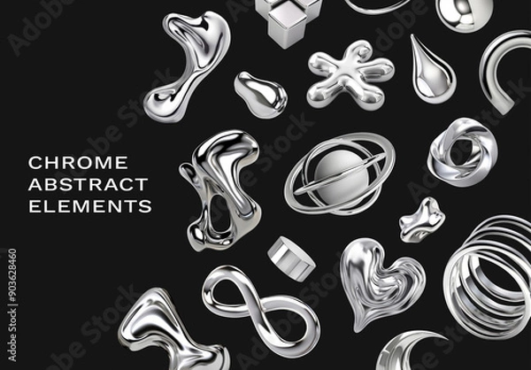 Fototapeta Chrome Abstract 3D Shape Design Set